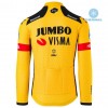 Set Fietsshirt Lange Mouw + Lange Koersbroek 2020 Team Jumbo-Visma N001 Winter Thermal Fleece